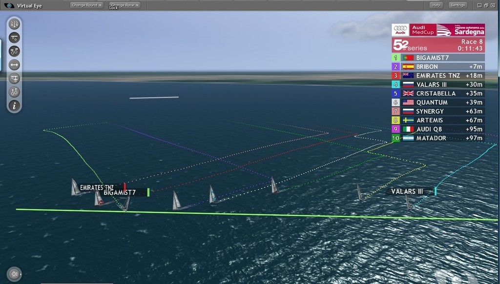 Bigamist 7 comes back onto starboard, continues to lift against the port tackers and comes back to lead the eight strong fleet - having hauled back a massive 177 metres. © ARL Media http://www.arl.co.nz/